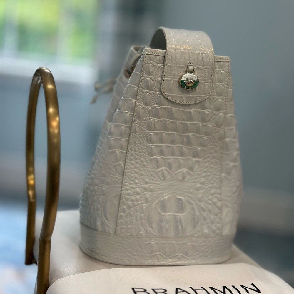 Brahmin White Backpack with Croc-Embossed Texture